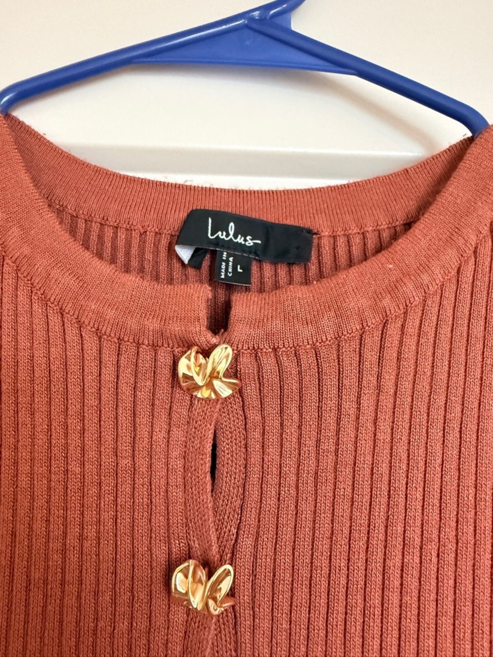 Lulus Conceptually Chic Rust Brown Ribbed Knit Button-front Tank Top - Size L - Picture 4 of 5